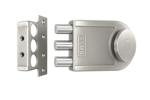 Image of B BOSS Three Dead Bolt Rim Lock with 4 High Security 14 Pin Ultra Keys Universal for Left /Right Handed Inside Opening Office or Home Main Door 15 Years Manufactuing Warranty (Satin Nickel)
