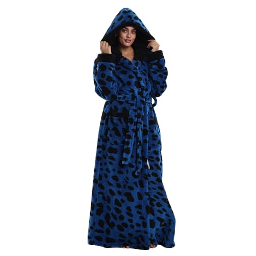 Thigies Damen-Bademantel, flauschig, superweich, mit Kapuze, warm, gemütlich, luxuriös, Loungewear, langer Bademantel und Nachtwäsche, Geschenk für Damen und Herren, blau, One Size Extra Tall