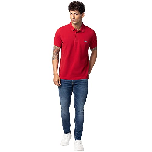 Image of Spykar Polo Collar Half Sleeves Cotton Blend Slim Fit T-Shirt for Men