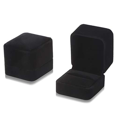 Yorgewd 2 Pack Ringschachtel, 55 x 50 x 45mm Samtringe Ohrringe Etui Anhänger Boxen für Hochzeit Verlobung Valentinstag(Schwarz) Cover