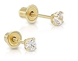 14k Yellow Gold Tiny Solitaire Made with SWAROVSKI Cubic Zirconia Round Stud Earrings (2.5mm)