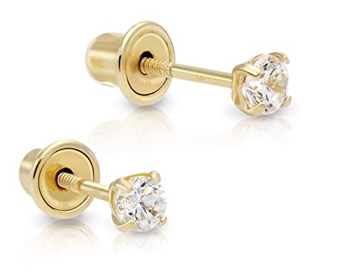 14K Yellow Gold Tiny Solitaire Made With Swarovski Cubic Zirconia Round Stud Earrings (2.5Mm) #TOP16