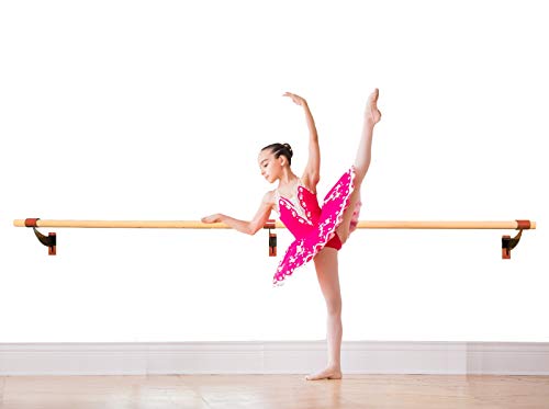 Athletic Bar Single Bar Fixed Height Wall Mount Ballet Barre System Traditional Wood, 7 FT Long, 2.0