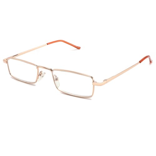 LANLANG Occhiali da lettura per uomo donna, Occhiali che bloccano la luce blu, Metallo, Anti affaticamento della vista, 1,5 diottrie, oro, leggeri, ME-002