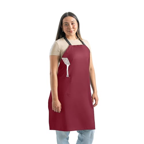Ravill Waterproof Apron For Men and Women - 2 Pockets - Red - 35 Multi Purpose Work Aprons for Dishwashing Dog Grooming Cleaning - Plastic Dishwasher Apron - Water Resistant Kitchen Apron