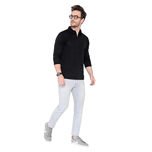 Image of Men's Cotton Blend Full Sleeve Zip Neck Polo T-Shirt (Pack of 1)