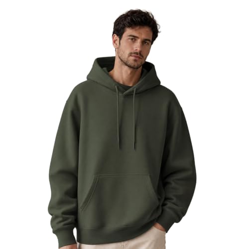 Image of NOBERO Oversized Solid Hooded Sweatshirt for Men | Oversized Hoodie for Men | Hooded Pullover | Cotton Rich Printed Hoodie 280 GSM Fleece