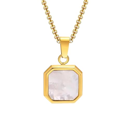 Pendentif carré en acier inoxydable et collier ajustable homme en pierre naturelle