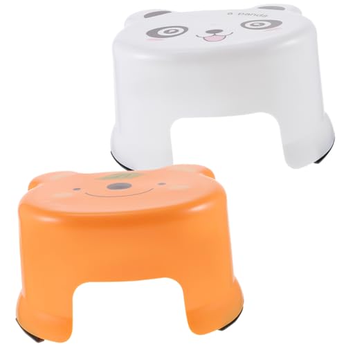 INOOMP 2 Piezas Taburete Infantil Antideslizante de Plástico Grueso con Diseño de Dibujos Animados Ligero y Seguro para Baño Hogar y Jardín de Naranja y Blanco