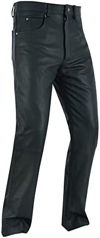 Dream Apparel Mens Motorcycle Black Leather Pants Jeans Style Motorcycle Riding Pants for Biker with 5 Pockets (Size 32)