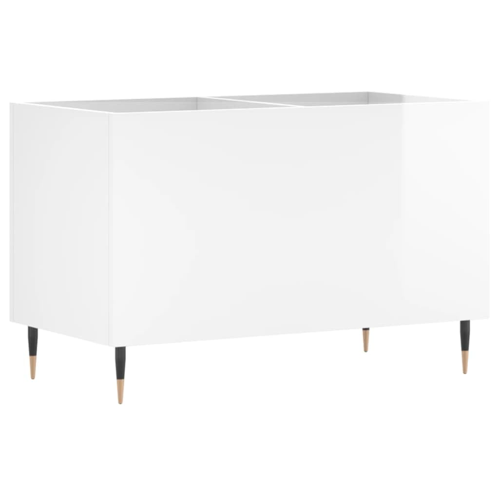 Armadietto per dischi in legno bianco lucido, con gambe in ferro, 74,5 x 38 x 48 cm, spazio per riporre dischi in vinile e CD, in soggiorno, home theater e gaming