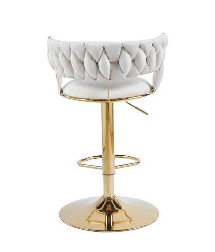 Image of Creative White Velvet Bar Chair | Modern Adjustable Bar Stool for Home, Kitchen & Bar Use | Electroplated Metal Base | 1.87 Feet Seat Height | Tufted Design | Qty 2