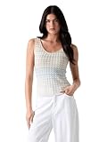 Guess Womens Eco Sleeveless Rosalyn Tank Top Sweater, Light Blue Beige and White Lurex Stripes, Extra Large