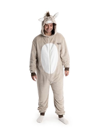 Shrek Donkey Unisex Beige Cosy Fleece Onesie | 3D Hooded Loungewear with Zipper | Ideal for Costume Parties & Movie Nights | Dreamworks Merch - X-Large