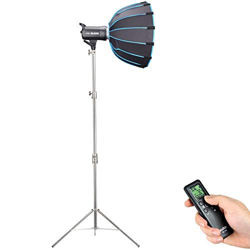 GODOX SL-60W LED Video Light with 60cm Softbox and 2.8M Stainless Steel Light Stand 5600K Studio Continuous Lamp Bowens Mount Wirelessly Adjust Photo Lights for YouTube, Wedding, Outdoor Shooting