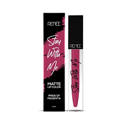 Image of RENEE Stay With Me Matte Lipstick - Pride Of Magenta l Transfer Proof, Smudge & Waterproof | Long Stay l Highly Pigmented l Velvety, Matte Finish l Enriched with Vitamin E l Travel Friendly l 5 ml