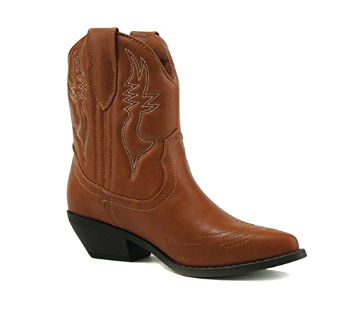 Image of Soda Women Cowgirl Cowboy Western Stitched Ankle Boots Pointed Toe Short Booties Rigging-S (Wide Fit Available)