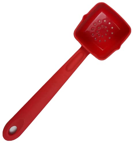 Rite-Size 10 oz. Perforated Square Server Portion Utensil, Copolymer Plastic Heat Resistant Professional Cooking Tool, Red