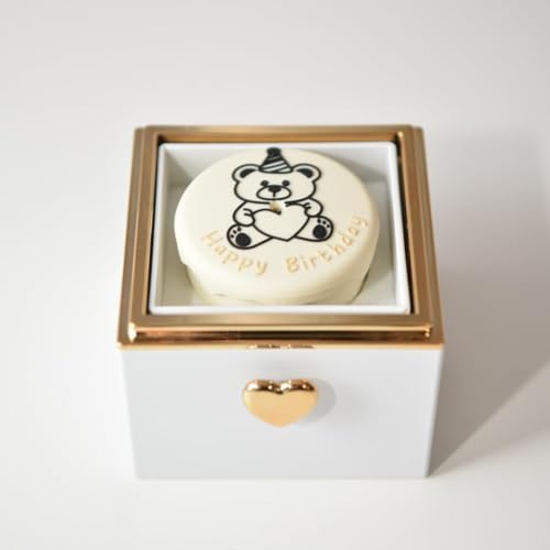 Image of Little Bear Cake Rotating JewelryBox for Proposal - Rotating Ring Box Engagement Ring Box, Surprise Box Ring Bearer Box, necklace box for Birthday,Necklace Holder with Fabric Interior (white)