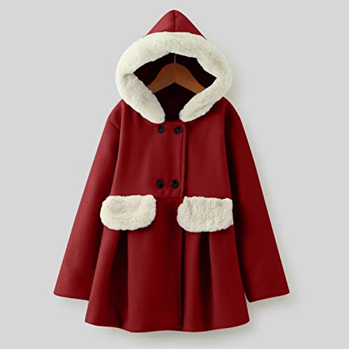 Toddler Girls Winter Windproof Coat Jacket Kids Warm Fleece Hooded Outerwear Jacket Winter Peacoat for (Red, 4-5 Years)2
