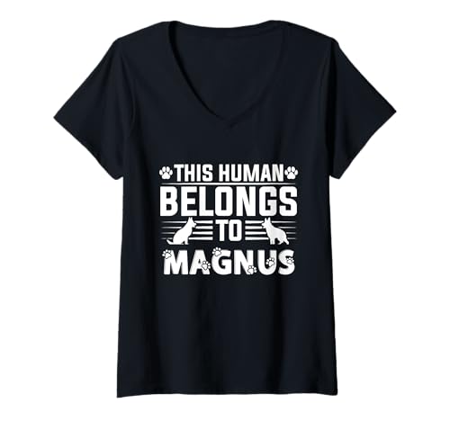 Damen Hundename Magnus Geschenk Belongs To Pet Dog Magnus T-Shirt mit V-Ausschnitt