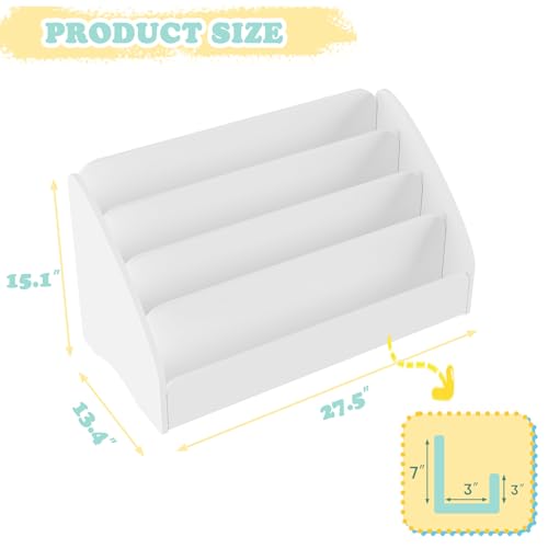Image of Lkeiyay 4-Tier Small Wooden Kids Bookshelf for Toddlers, White Space-Saving Book Storage Organizer, Children's Book Rack for Nursery & Kids Room