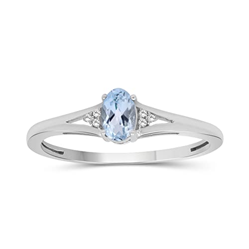 JEWELEXCESS Sky Blue Topaz Ring December Birthstone Jewelry â€“ 1/2 Carat Blue Topaz Sterling Silver Ring Jewelry with White Diamond Accent â€“ Gemstone Rings with Hypoallergenic Sterling Silver Band