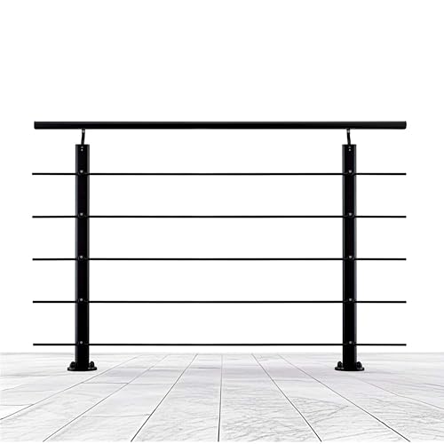 AICA Barandilla de Aluminio, Pasamanos de Escaleras, Parapeto de Aluminio con 5 travesaños para balcón, escaleras, interior y exterior - fijaciones al suelo (150 cm)