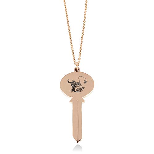 Rose Gold Plated Stainless Steel Tribal Deep Sea Anglerfish Oval Head Key Charm Pendant Necklace