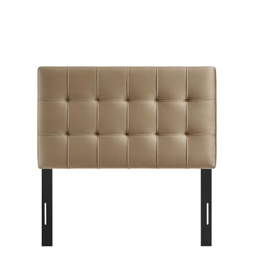 Image of Modway Lily Twin Size Stain-Resistant Performance Velvet Headboard in Taupe - Velvet Upholstery with Button Tufting and 4 Adjustable Height Positions