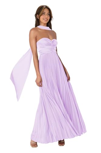 YOFF Strapless Bridesmaid Dresses with Scarf Pleated Satin Long A-line Maxi Formal Prom Evening Gowns YO255