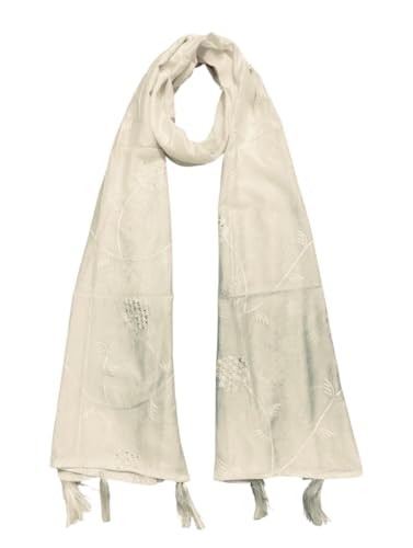 Image of LKC WOMEN'S SEQUENCE EMBROIDERED SELFDESIGN SOFT COTTON CHANDERI DUPATTA