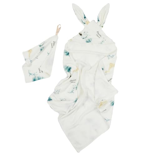 Image of Baby Hooded Towel Set：28 inchx28 inch Inch Bamboo Viscose & Cotton Muslin,Ultra Soft Bunny Ear Hood with Cat,Squirrel and Dog Print - Absorbent Bath /Swim Towel for Newborn Toddler (Cat and Dog)