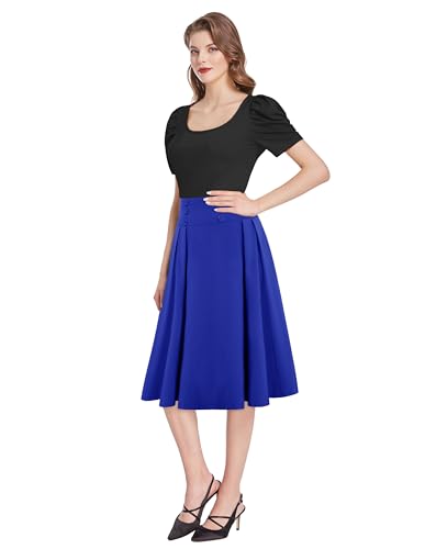 Image of Belle Poque Women's Midi Pleated A-Line Skirts Pockets