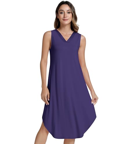 Image of NACHILA Women's Nightgowns-Viscose Made from Bamboo,Sleeveless Tank Night Gown Crew Neck Sleep Dress Cool Sleepshirts