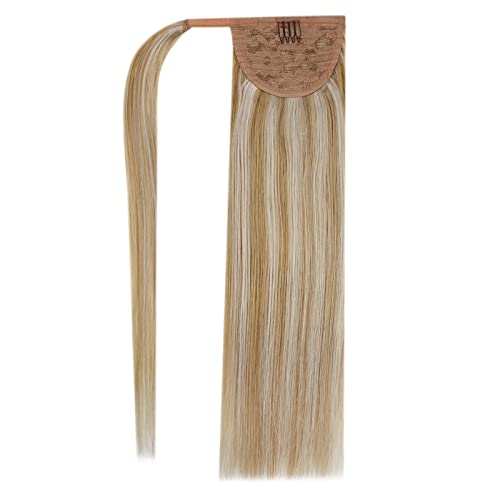 Wrap Around Ponytail Extensions Human Hair Clip in Ponytail Human Hair Extensions 12 Inch 70g #14/613 Golden Blonde Highlight Bleach Blonde Ponytail