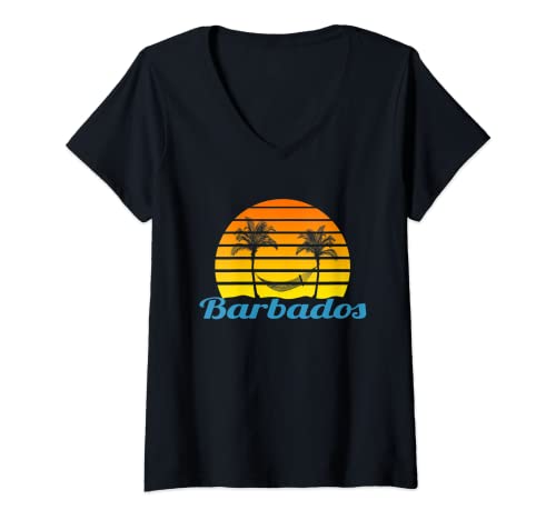 Femme Barbados Smiling Sunset - Hamac Palm Trees T-Shirt avec Col en V