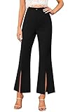 Ermonn Womens Casual Wide Leg High Waisted Button Down Straight Long Trousers Pants Black