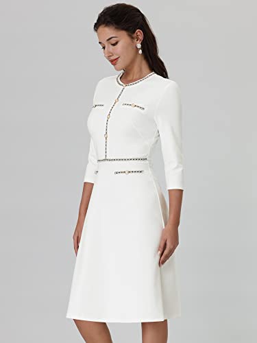 Women's Church A-Line Work 3/4 Sleeve Tweed Midi Dresses2