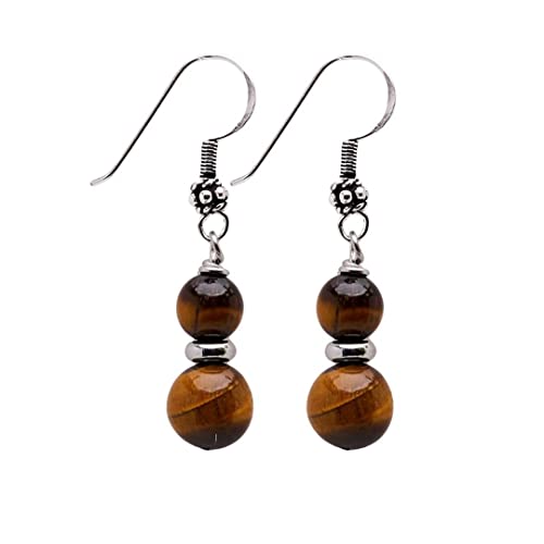 Boucles d'oreilles double perles pierre naturelle argent sterling femmes filles