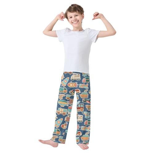 Hot Air Balloon Truck Boys Long Pants Soft Trousers Elastic Waist Kids Lounge Bottoms with Pockets S-XL2