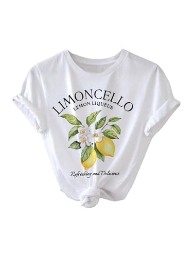 SweatyRocks Women's Lemon Shirts Letter Fruit Printed Graphic Tees Short Sleeve Casual T-Shirt