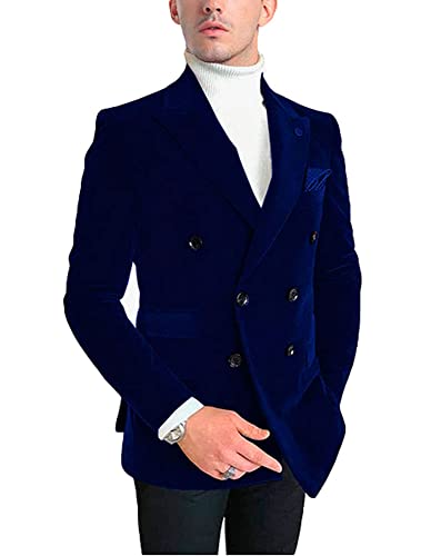 Double Breasted Velvet Blazer for Men Notch Lapel Tuxedos Jacket Wedding Party Coat Casual Wear