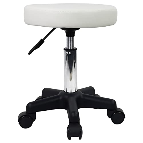 FURWOO Tabouret Rond à roulettes réglable en Hauteur pour Salon Massage Maison Cuisine Blanc