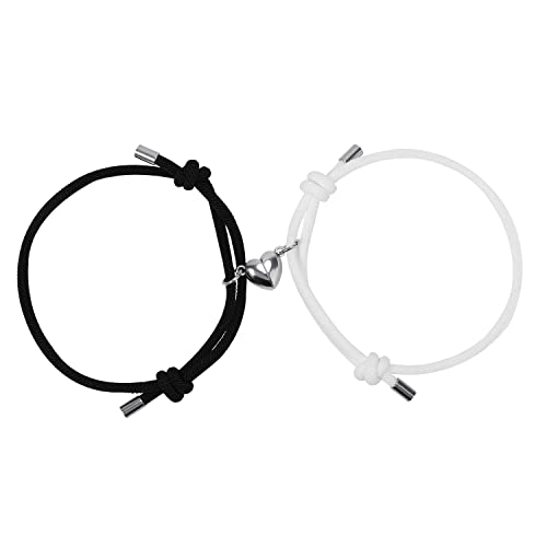 LUTER 2pcs Bracelets Magnétiques Couple, Coeur d'Amour Couple Bracelets a Distance Bracelet pour Couple Amoureux d'Attraction Mutuelle Réglable avec Enveloppe pour Saint-Valentin (Noir + Blanc) Cover
