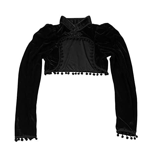 Xiaojmake Victorian Steampunk Gothic Shrug Retro Bolero Ruffle Black Silky Long Flare Sleeve Jacket Vintage Short Coat2
