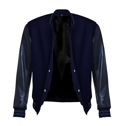Image of Red And Black Letterman Jacket Men - Mens Black Varsity Letterman High School Baseball Bomber Jacket