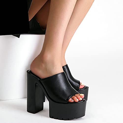 Trendenzy Womens Chunky Platform Slide Sandals Open Toe Slip On Slippers Sexy Mule High Heels4
