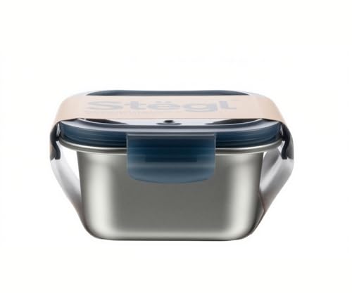 Image of Stegl 640ml Square Stainless Steel Food Storage Container | Airtight 4-Lock Lid Leak-Proof Lunch Box | BPA-Free Stackable Kitchen Storage Container for Office Meal Prep