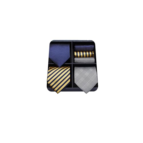 Image of HISDERN Mens Ties and Pocket Square Set Business Elegant Ties for Men Classic Lot 3 Pcs Wedding Party Neckties & Handkerchief
